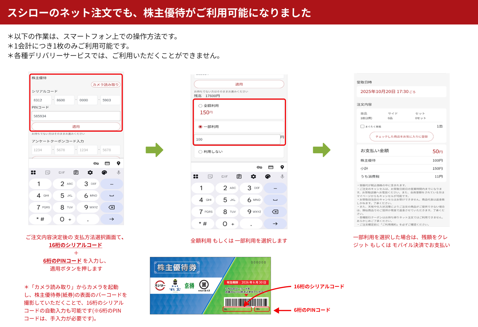 スシロー・京樽でご利用の場合